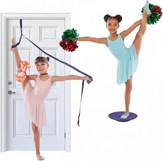 Dance, Cheerleading and Figureskating Trainer Stretching and Balance, 2 Pc. Set, Stretching, Disc Core Board and Flexibility Equipment Strap for Dance, Gymnastics, Turning, Stunt