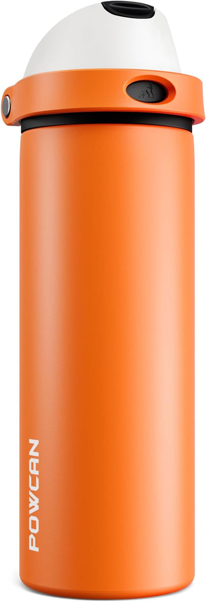 POWCAN 24 oz Steel Insulated Water Bottle: 2-in-1 Push-Button Spout & Quick-Flip Straw, Leakproof, Cold 24Hrs, Lockable, Fits Car Cup Holder, Ideal for Sports, Trip, Gym, School, Gift (Sunny Puppy)