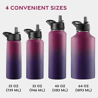 FineDine Water Bottle - Stainless Steel Insulated Water Bottle with Straw Lid, Flip Lid & Wide-Mouth Cap - Keeps Hot and Cold - 32 Oz / 946ml - Dreamy Purple