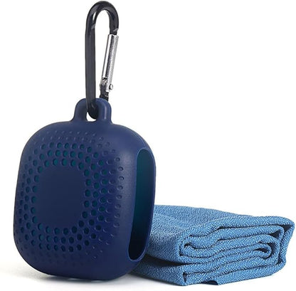 AKOAK Outdoor Travel Quick Drying 40CM Towel with Portable Creative Silicone Box, Microfiber Cold Sports Quick Drying Towel, Gym, Beach, Yoga, Sports Travel (Blue)