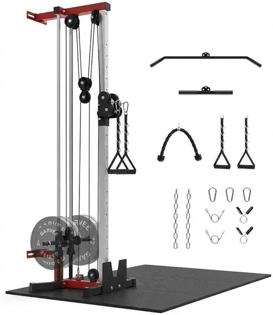 Wall Mounted Cable Machine for Home Gym, 19-Position High & Low Cable Machine with Dual Pulley System,LAT Pulldown, 400Lb Capacity, Space Saving Strength Training Equipment for Garage & Home