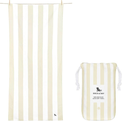 Dock & Bay Beach Towel - Quick Dry, Sand Free - Compact, Lightweight - 100% Recycled - Includes Bag - Cabana Light - Bora Bora Beige - Large (160x90cm, 63x35)