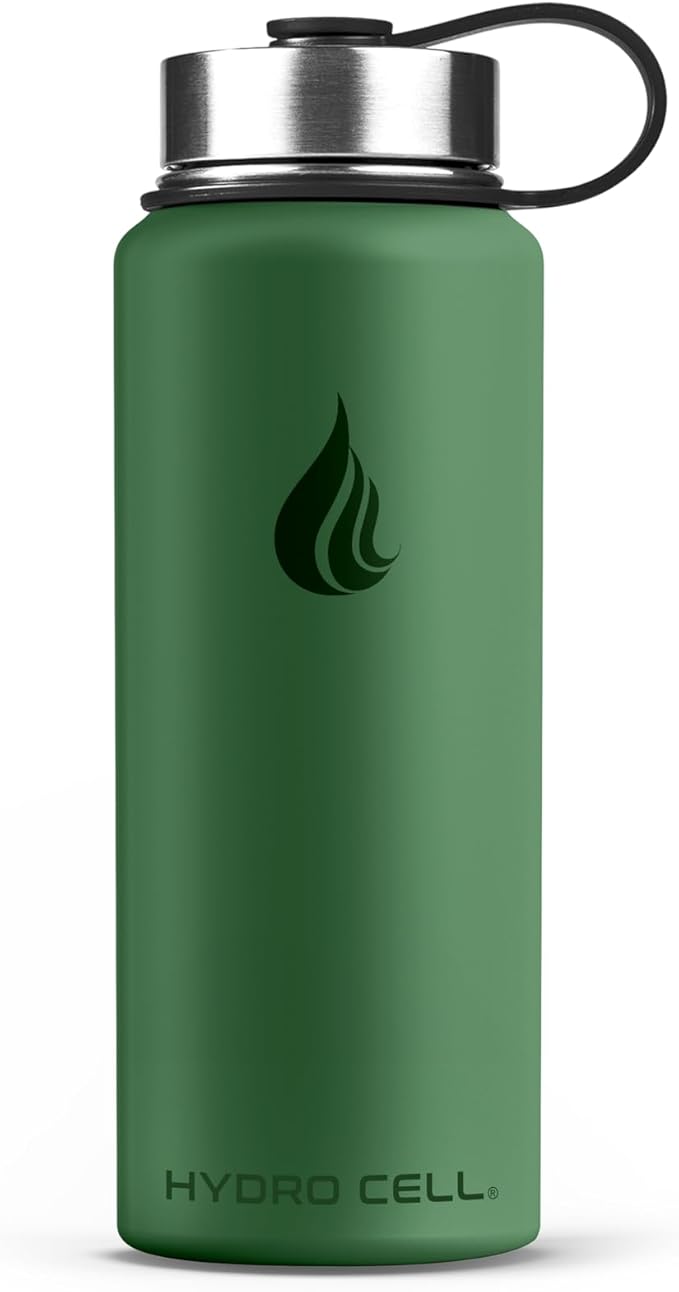 HYDRO CELL Stainless Steel Insulated Water Bottle with Straw - For Cold & Hot Drinks - Metal Vacuum Flask with Screw Cap and Modern Leakproof Sport Thermos for Adults (Forrest 18oz)