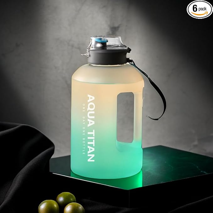 Gym Water Bottle with Straw and Time Marker (74oz-135oz) for Work, Hiking, Gym Large Capacity for Men and Women (GreenWhite(PP+4 gifts), 91oz/2700ml)