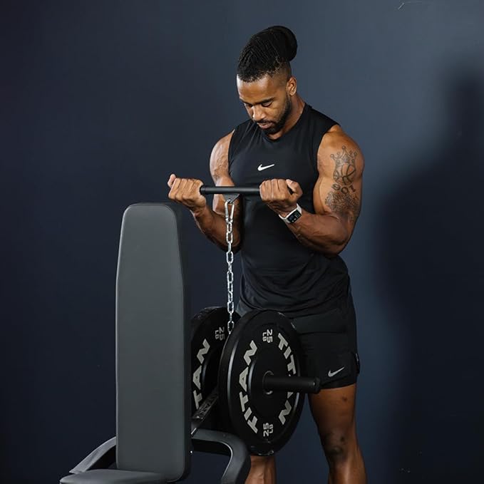 Titan Fitness Seated Dip Machine, Plate Loaded Dip Machine Rated 200 LB, Seated Triceps Dip Machine, Adjustable Padded Seat Backrest, Doubles as Bicep Curl Station