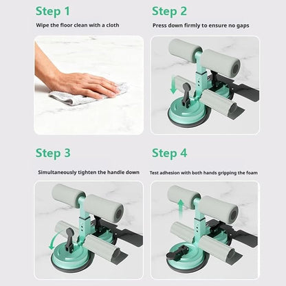 Sit-Up Assistant with Dual Suction Cups & Handle – 3-Level Height Adjustable Core Trainer for Home Workouts, Double-Layer NBR Foam Padding, Compact Abdominal Exercise Equipment for Men & Women