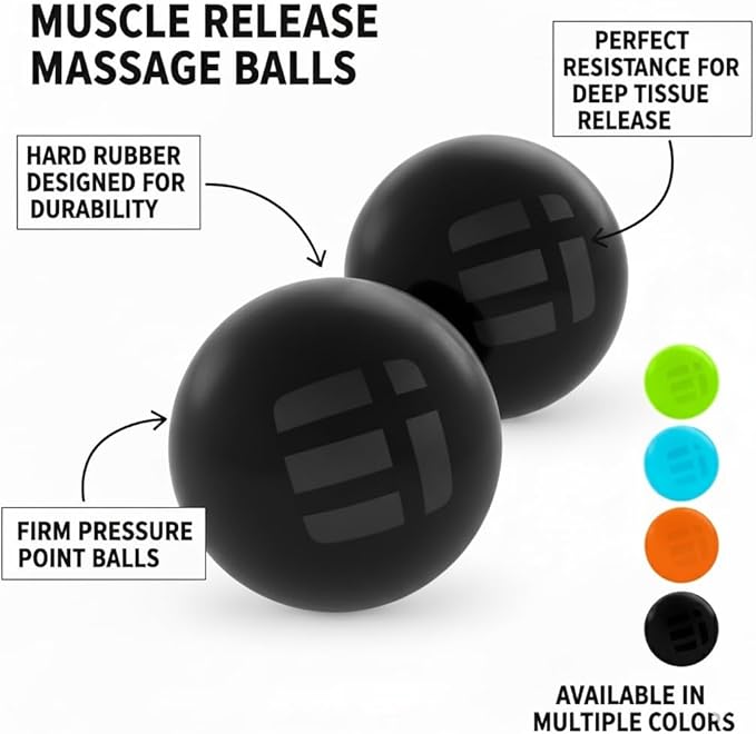 Massage Lacrosse Balls for Deep Tissue Relief - Trigger Point Therapy Ball Set for Plantar Fasciitis, Myofascial Release for Back, Shoulder, Foot - Massage Ball Roller - 2 Pack (Night Black)