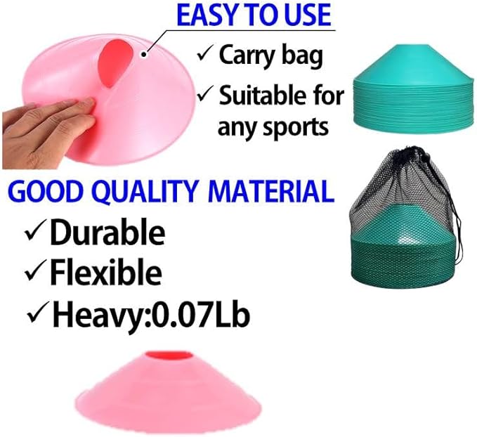 Thicker Disc Cones (Set of 50) Agility Soccer Cones with Carry Bag for Training,Football, Kids, Sports, Field Cone Markers