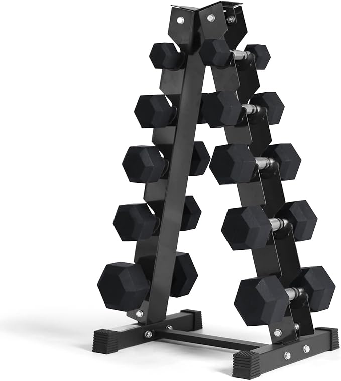 RitFit Rubber Coated Hex Dumbbell Set with Rack, 5-780LB for Home Gym Strength Training, Anti-Slip Knurled Handle, Hexagon Anti-Roll, Heavy-Duty Storage Rack