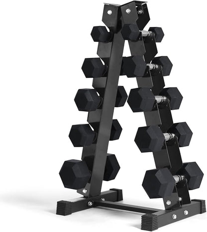 RitFit Rubber Coated Hex Dumbbell Set with Rack, 5-780LB for Home Gym Strength Training, Anti-Slip Knurled Handle, Hexagon Anti-Roll, Heavy-Duty Storage Rack
