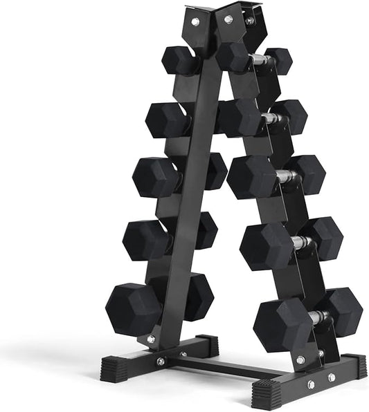 RitFit Rubber Coated Hex Dumbbell Set with Rack, 5-780LB for Home Gym Strength Training, Anti-Slip Knurled Handle, Hexagon Anti-Roll, Heavy-Duty Storage Rack