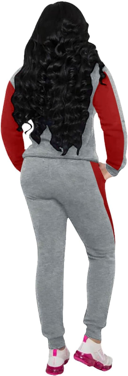 CLOCOR Track Suits for Women Set - Casual 2 Piece Outfits Sweatsuit Pocket Hoodies Long Sleeve with Patchwork Pants Set