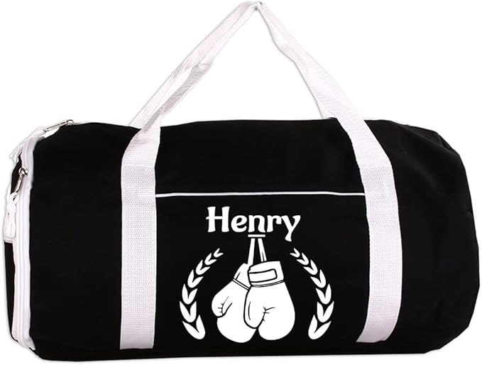 KishKesh Personalized Sports Roll Duffel Bag – Ideal for Boxing, Gym, Workout, Training, & Travel – Durable, Customizable Name & Text – Black, 18" x 10"