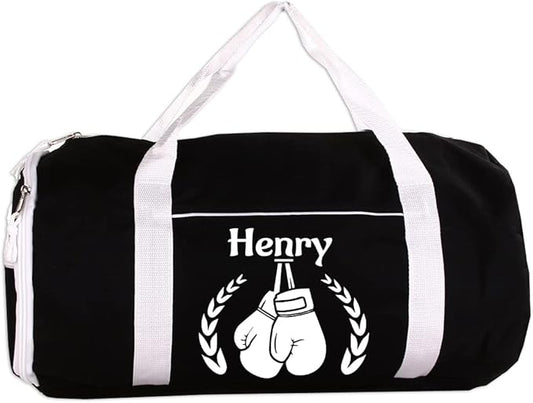 KishKesh Personalized Sports Roll Duffel Bag – Ideal for Boxing, Gym, Workout, Training, & Travel – Durable, Customizable Name & Text – Black, 18" x 10"