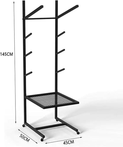 Home Gym Storage Rack - Yoga Mat Exercise Ball Stand Holder, Foam Roller Display Shelf with Wheels for GymStudioGarage, Half Ball Balance Trainer Organizer