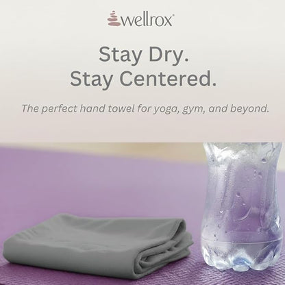 Wellrox Microfiber Yoga Hand Towel – Super Soft, Quick-Dry, Non Slip Yoga Towel for Hot Pilates, Gym & Workouts (26.5" x 16", Grey)