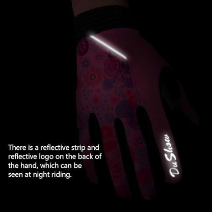 DuShow Bike Gloves for Women Cycling,Pink Floral Workout Gloves Women,Full Finger Biking Driving Riding Gloves for Women,Gel Padded Touch Screen Gym Gloves