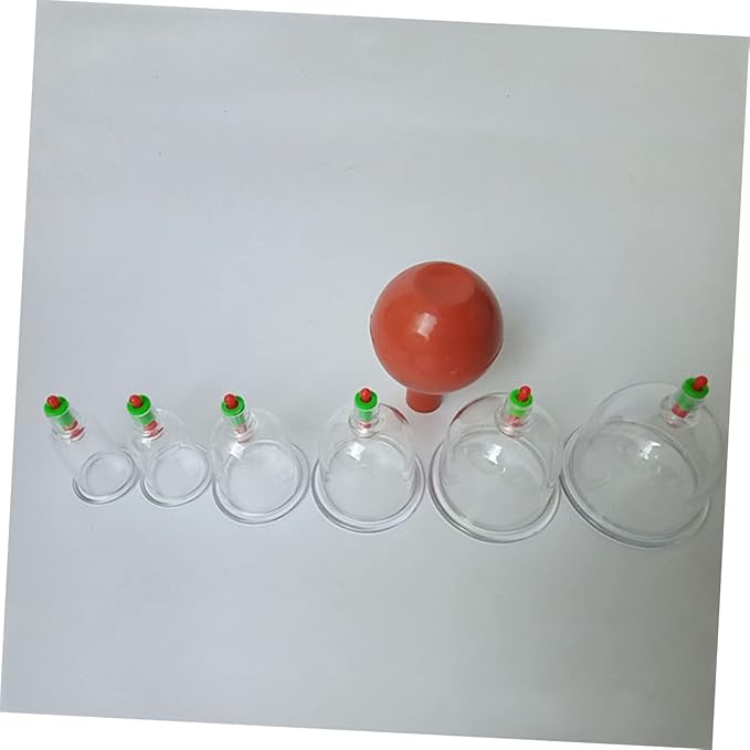 FRCOLOR 6pc Vacuum Cupping Set with Rubber Ball Chinese Body Therapy Cups for Safe Use Transparent Design for Pressure for Muscle Recovery and Relaxation