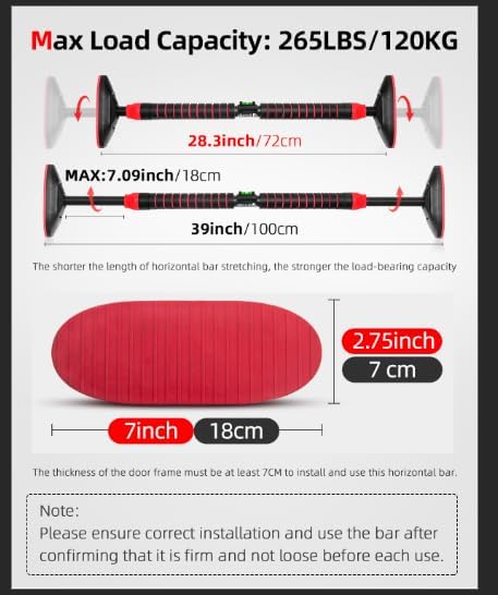 Abahub Doorway Pull-Up Bar with Safety Lock, Home Use Heavy-Duty Door Frame Pull-Up Bar for Upper Body Workout, Adjustable Strength Training Horizontal Bar Supporting Up to 220 LBS