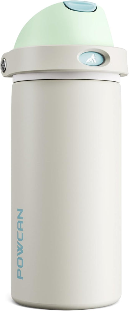 POWCAN 18 oz Steel Insulated Water Bottle: 2-in-1 Push-Button Spout & Flip Straw Lid, Leakproof, Cold 24 Hrs, Fits Car Cup Holder, Reusable Metal Sports Bottle for Travel, Gym, School (Icy Drift)