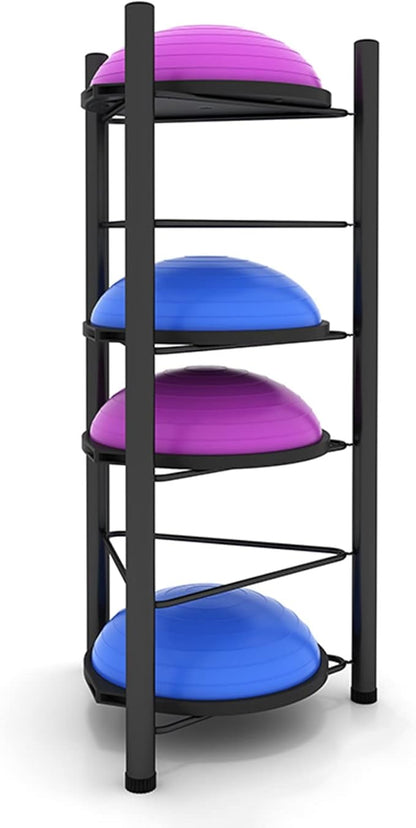 Ball Storage Organizer Rack Yoga Mat Holder Freestanding Half Yoga Balls Rack, Indoor Gyms Studio Fitness Class Steel Half Ball Balance Trainer Organizer Stand, Holds (6 Tiers)