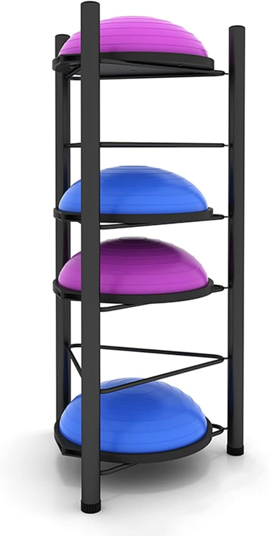 Ball Storage Organizer Rack Yoga Mat Holder Freestanding Half Yoga Balls Rack, Indoor Gyms Studio Fitness Class Steel Half Ball Balance Trainer Organizer Stand, Holds 5/6 Half Exercise Ball ( )