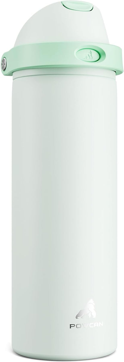 POWCAN 24 oz Vacuum Water Bottle for Office: Spill Proof Lid with Straw, Lightweight, Double Walled, BPA-Free, Insulated Stainless Steel Flask for College, Travel, Sport, Daily Use, Gift (Mint Green)