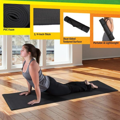 Wakeman Yoga Mat Set - 4-Pack of Resistance Bands for Working Out with 1/4-Inch Workout Mat - Home Gym Starter Kit - Exercise Equipment by Wakeman
