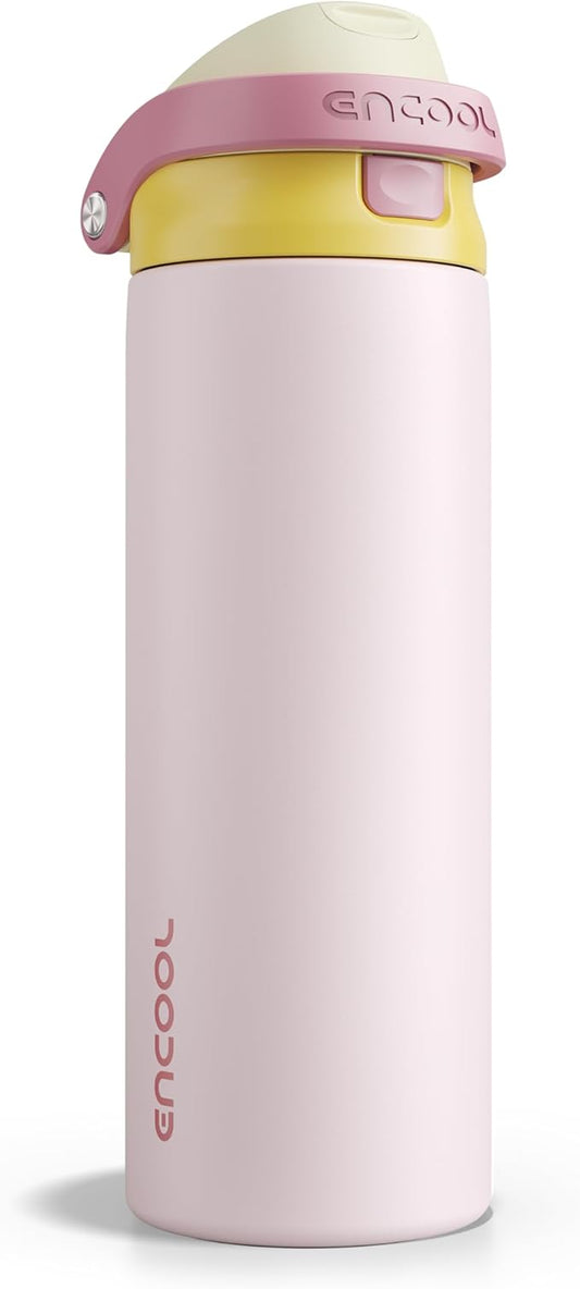 ENCOOL Leakproof Insulated Water Bottle with Straw Dual-Sip Water Bottle Bag-Safe Design for Work, Commute & Gym – Keeps Drinks Cold All Day, 24 oz, Blush Pink