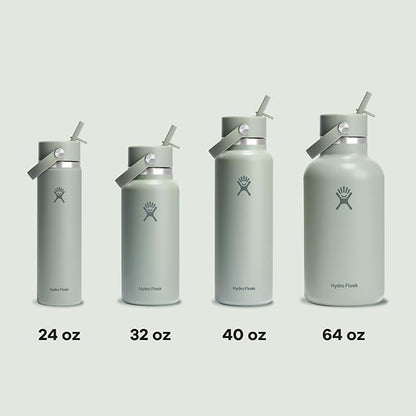 Hydro Flask Water Bottle - Insulated Stainless Steel - Wide Mouth Flex Straw Lid, Non Spill, Leakproof and Refillable in 32 Oz Tonal Agave
