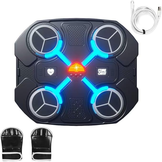 Kids Music Punching Ball - Smart Wall Mounted Boxing Trainer with LED Lights & Music Games, Fun Home Fitness Equipment for Children, Ideal Gift for Active Kids (Black)