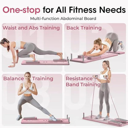 Multi-Functional Pilates Board, Foldable Home Pilates Reformer, Ab & Core Strength Workout Equipment, 300LBS Capacity, Pink, 47.1 x 16 x 3 Inches