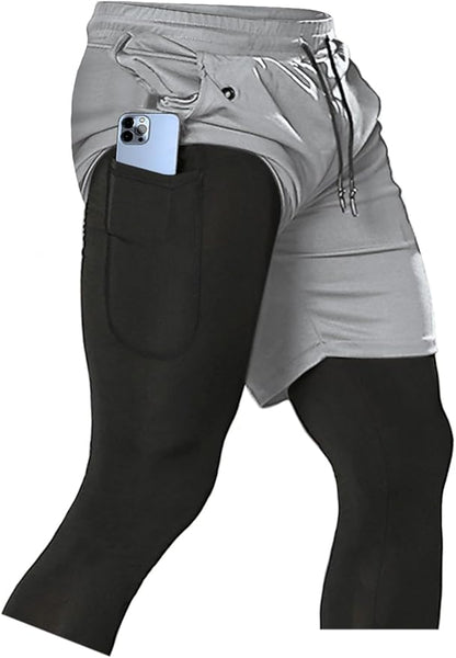 Aolesy Men's 2 in 1 Running Pants, Gym Workout Compression Pants for Men Training Athletic