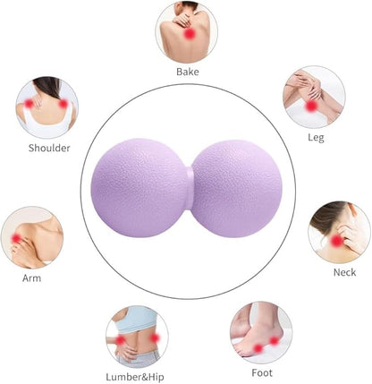 Double Lacrosse & Micro-Elastic Peanut Massage Ball - Myofascial Release Tool for Muscle, Back, Foot, and Physical Therapy, Mobility Roller for Acupressure and Relaxation (Purple)