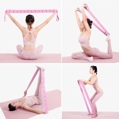 2-Pack Yoga Straps with 11 Loops - Adjustable Elastic Stretching Bands for Pilates, Dance, Ballet Gymnastics & Physical Therapy, Multifunctional Flexibility Exercise Equipment