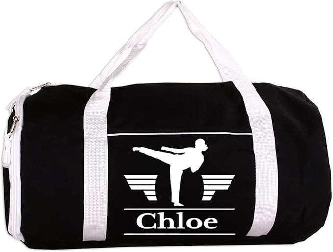 Personalized Sport/Gym Roll Duffel Bag - Martial Arts Female Black 18"