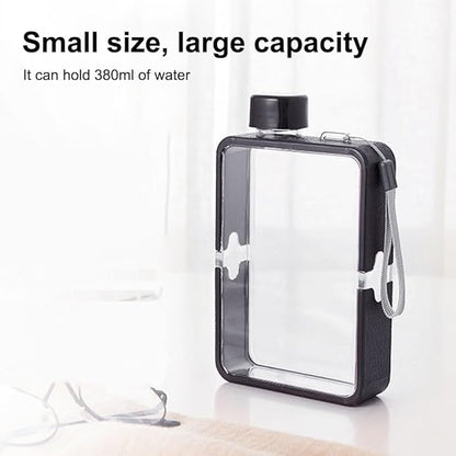 MiOYOOW Square Flat Water Bottle, Portable Transparent Sports Water Cup Reusable Memo Paper Bottles for Outdoor Travel Fitness Gym
