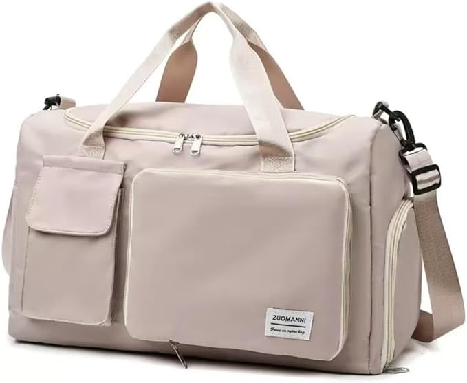 New men's and women's splash proof sports hand travel fitness shopping weekend camping overnight bags. (beige)