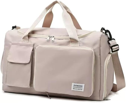 New men's and women's splash proof sports hand travel fitness shopping weekend camping overnight bags. (beige)