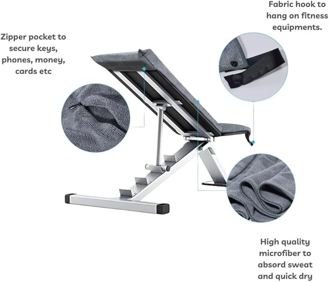 Angelica & Co Microfiber Fast Drying Gym Towel with Phone Pocket, Zipper, Fitness, Pilates, Yoga Mat Cover, Bench Cover, Camping - Brown L