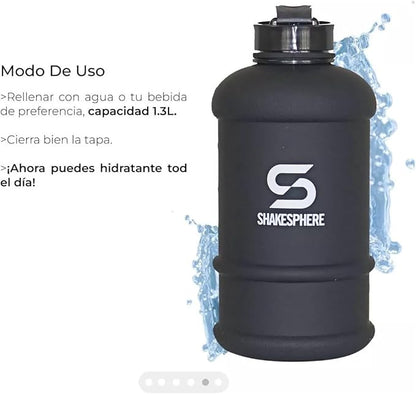 SHAKESPHERE Large Sports Water Bottle - 1.3L / 44oz - BPA-Free, Durable Hydration Jug, Black - Ideal for Fitness, Outdoor Activities, Biking, Camping & Kids (Matte Black w/White Logo)