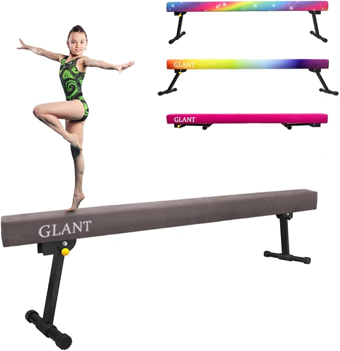 GLANT 8ft Ultrasimple Adjustable&Foldable Balance Beam,High-Low Floor Beam Suede Gymnastics Equipment,No Tool Require, Gymnastics Beam for Training&Professional HomeTraining