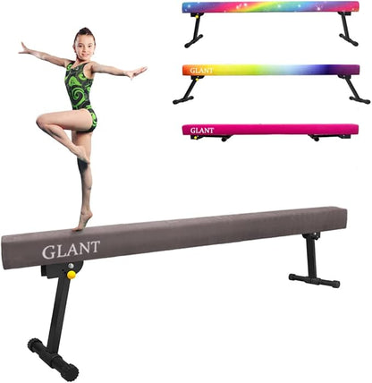 GLANT 8ft Ultrasimple Adjustable&Foldable Balance Beam,High-Low Floor Beam Suede Gymnastics Equipment,No Tool Require, Gymnastics Beam for Training&Professional HomeTraining
