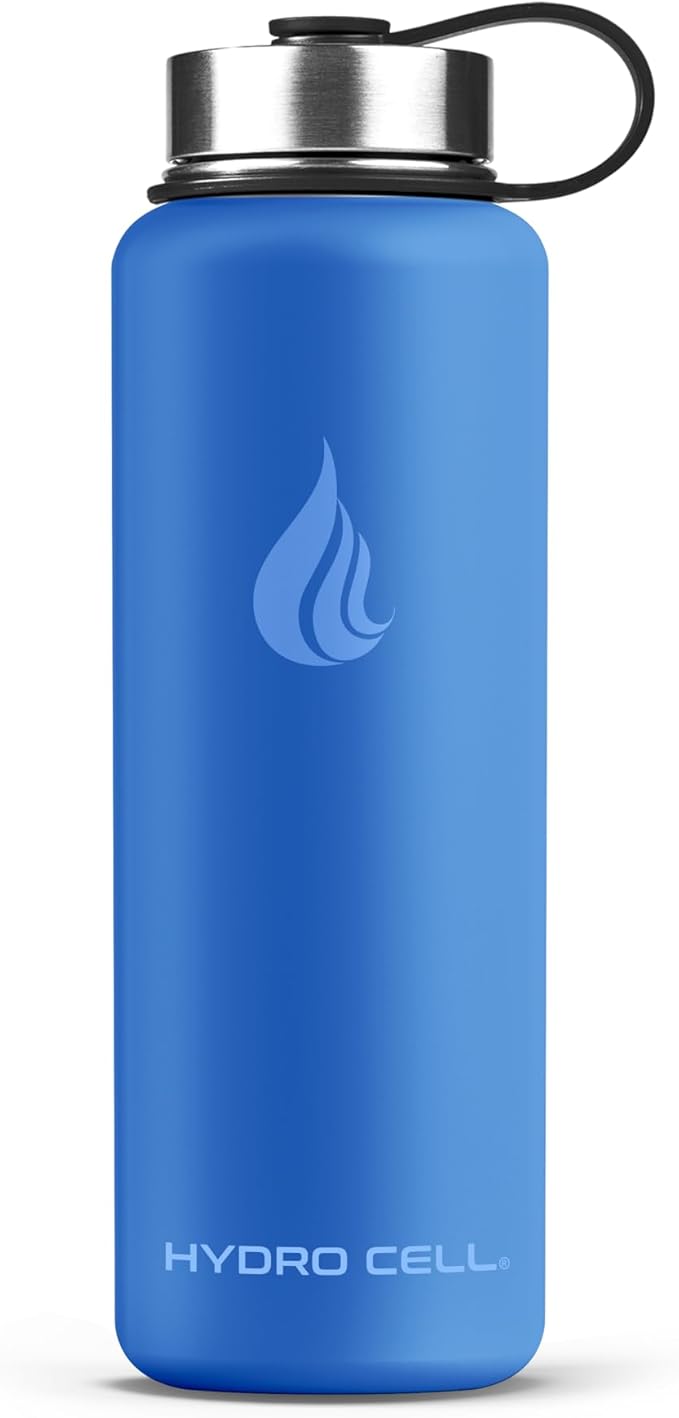 HYDRO CELL Stainless Steel Insulated Water Bottle with Straw - For Cold & Hot Drinks - Metal Vacuum Flask with Screw Cap and Modern Leakproof Sport Thermos for Adults (Denim 40oz)