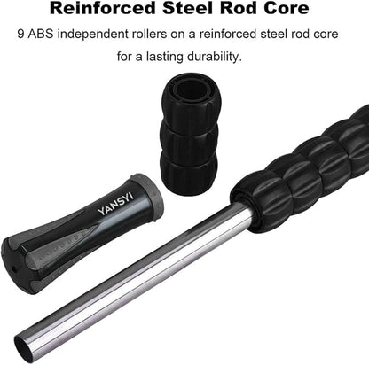 YANSYI Deep Tissue Massage Stick Professional Muscle Recovery Roller - 9-Roller for Post-Workout Soreness, Leg & Back Pain Relief - Portable Physio Tool for Athletes (Gray)