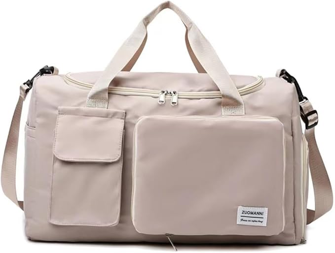 New men's and women's splash proof sports hand travel fitness shopping weekend camping overnight bags. (beige)
