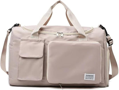 New men's and women's splash proof sports hand travel fitness shopping weekend camping overnight bags. (beige)