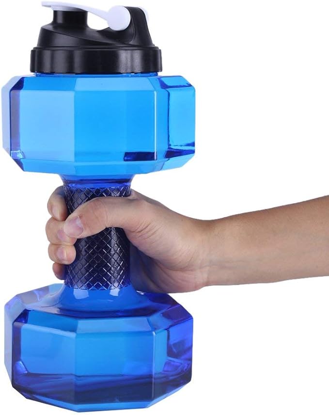 2.2L Dumbbell Shaped Exercise Water Bottle, Large Capacity Fitness Gym Training Bottle with Handle Leakproof Sports Hydration Jug for Running, Cycling, Yoga, Outdoors (Blue)