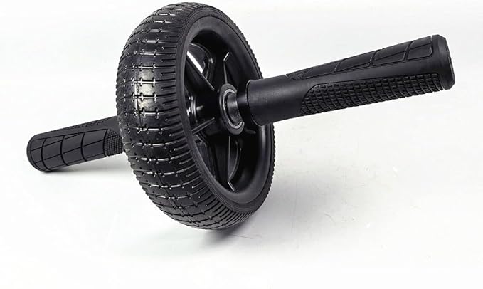Home Fitness Abdominal Exerciser with Single Wheel, Durables 500 lb Load Capacity, Ergonomic 150 mm EVA Handle, Textured Non-Slip Tire for Stable Rolling on Multiple Surfaces(black+black)