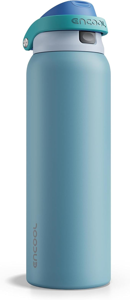 ENCOOL Leakproof Insulated Water Bottle with Straw Dual-Sip Water Bottle Bag-Safe Design for Work, Commute & Gym – Keeps Drinks Cold All Day, 40 oz, Teal Blue